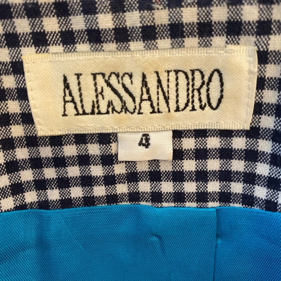 Alessandro Womens Navy White Check Full Zipper Jacket w Marching Skirt Suit / 4 - Picture 7 of 13